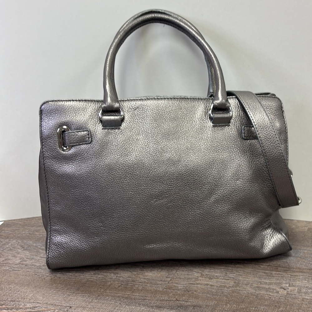 Michael Kors Hamilton Large Leather Tote Nickel Silver Satchel Shoulder Bag - Picture 4 of 9